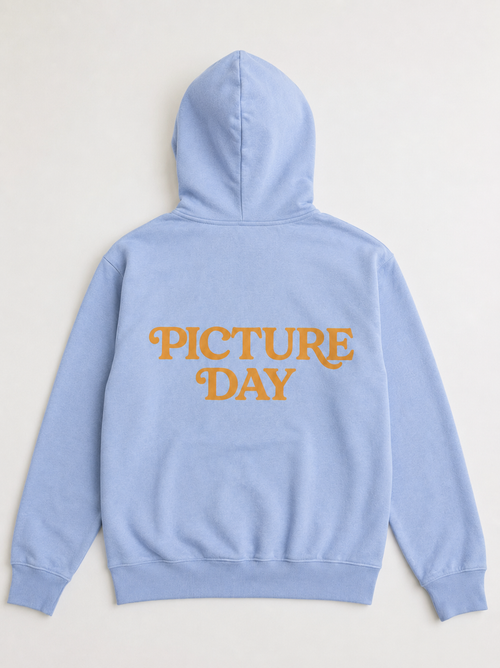 Crystal Blue Hoodie with Skater Orange Graphic